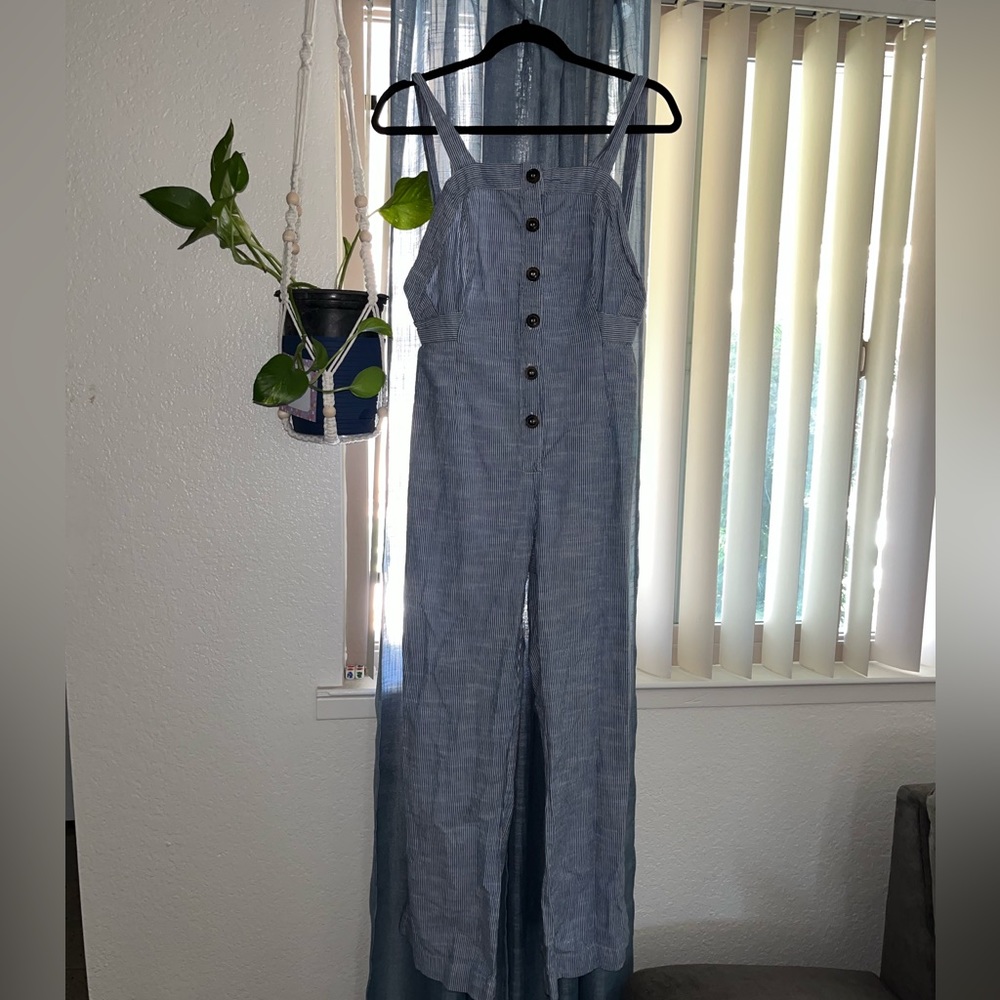 Pinstripe backless jumpsuit